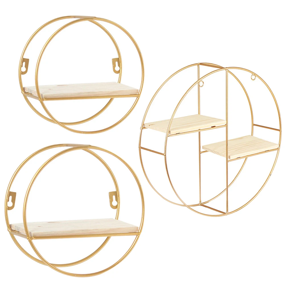 【Breeins】Gold Metal Round Wall Shelf Display Storage Rack For Home Office Decoration Organizer