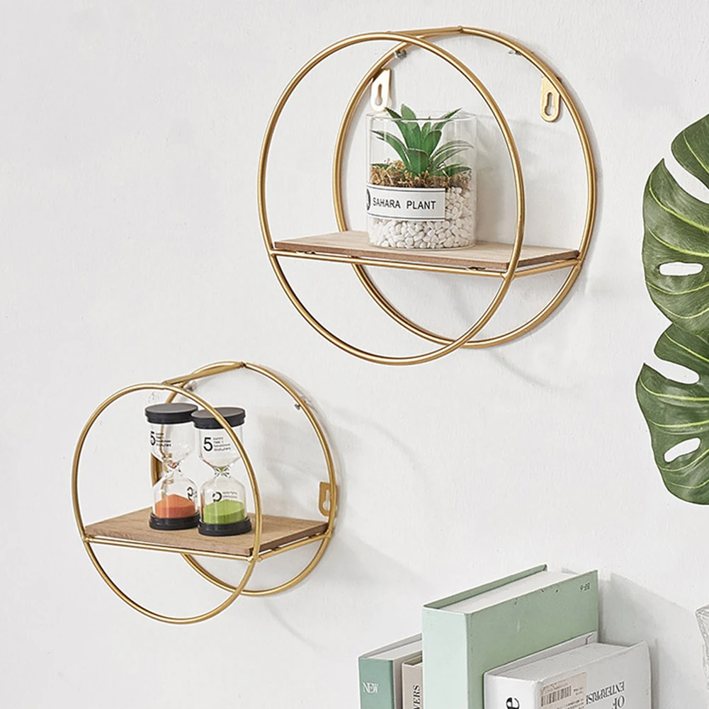 【Breeins】Gold Metal Round Wall Shelf Display Storage Rack For Home Office Decoration Organizer