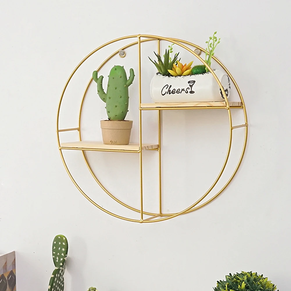【Breeins】Gold Metal Round Wall Shelf Display Storage Rack For Home Office Decoration Organizer