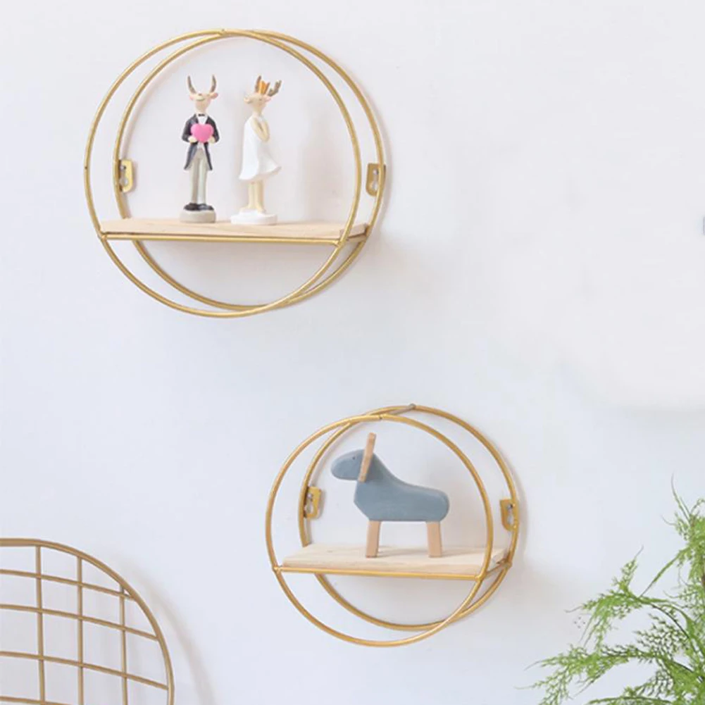 【Breeins】Gold Metal Round Wall Shelf Display Storage Rack For Home Office Decoration Organizer