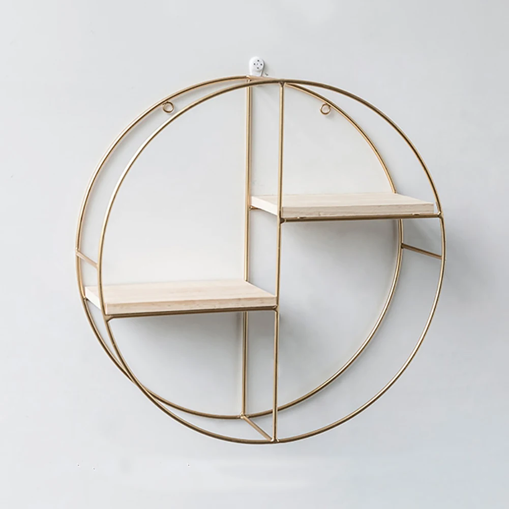 【Breeins】Gold Metal Round Wall Shelf Display Storage Rack For Home Office Decoration Organizer