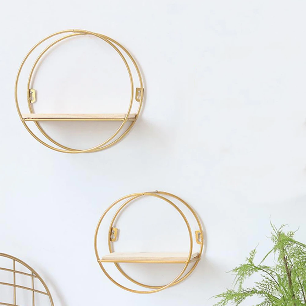 【Breeins】Gold Metal Round Wall Shelf Display Storage Rack For Home Office Decoration Organizer
