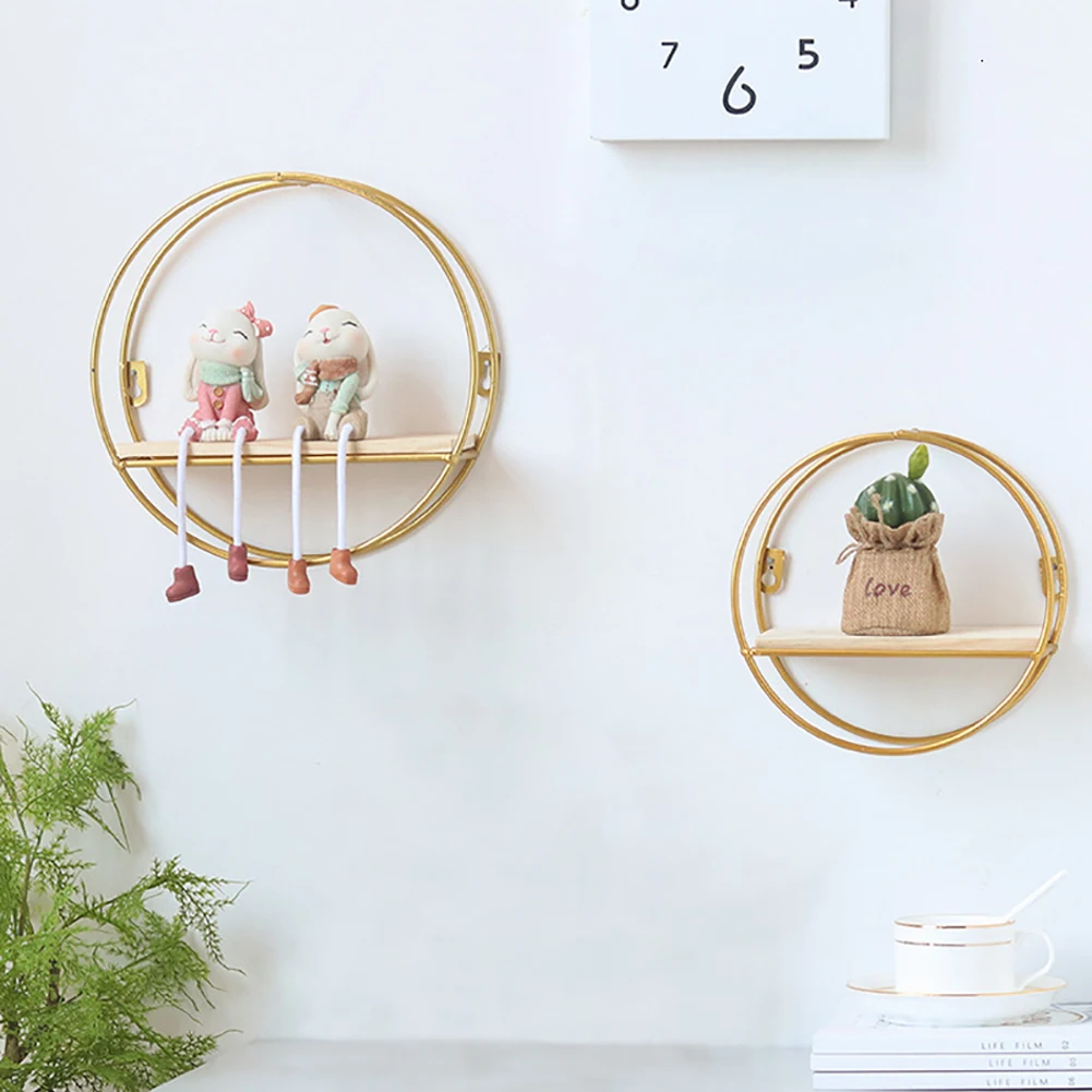 【Breeins】Gold Metal Round Wall Shelf Display Storage Rack For Home Office Decoration Organizer