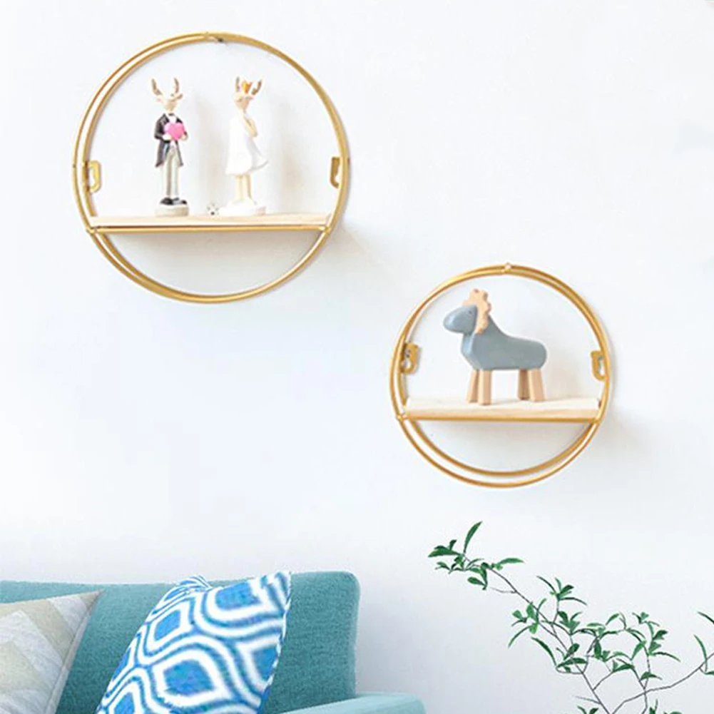 【Breeins】Gold Metal Round Wall Shelf Display Storage Rack For Home Office Decoration Organizer