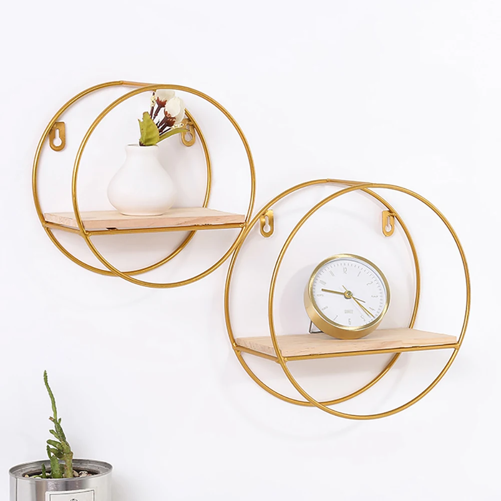 【Breeins】Gold Metal Round Wall Shelf Display Storage Rack For Home Office Decoration Organizer