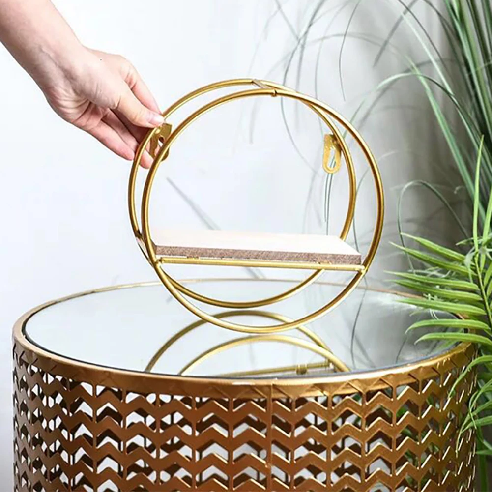 【Breeins】Gold Metal Round Wall Shelf Display Storage Rack For Home Office Decoration Organizer