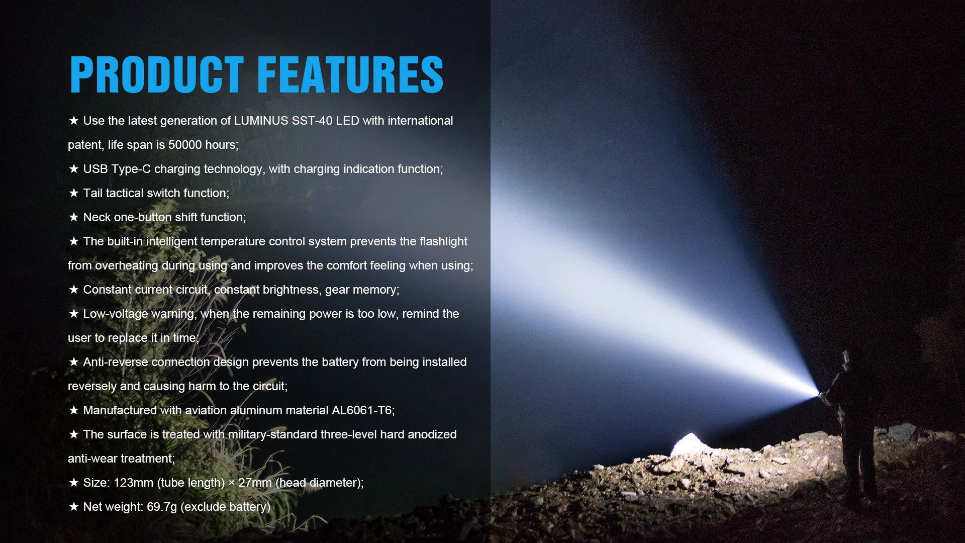 Trustfire T11R Tactical Led Flashlights 18650 High Power Lamp 1800 Lumen Powerful Type C USB Rechargeable Torch Lamp Dual Switch