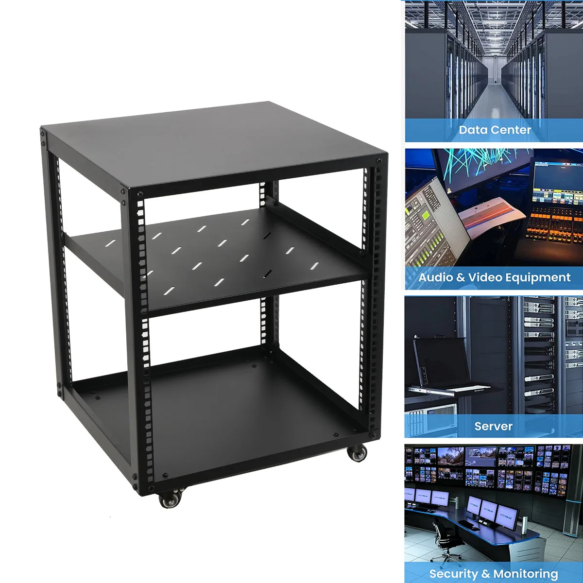 Open Frame Server Rack Floor Standing or Wall Mounted with Adjustable Depth for Microdata Center Office Use