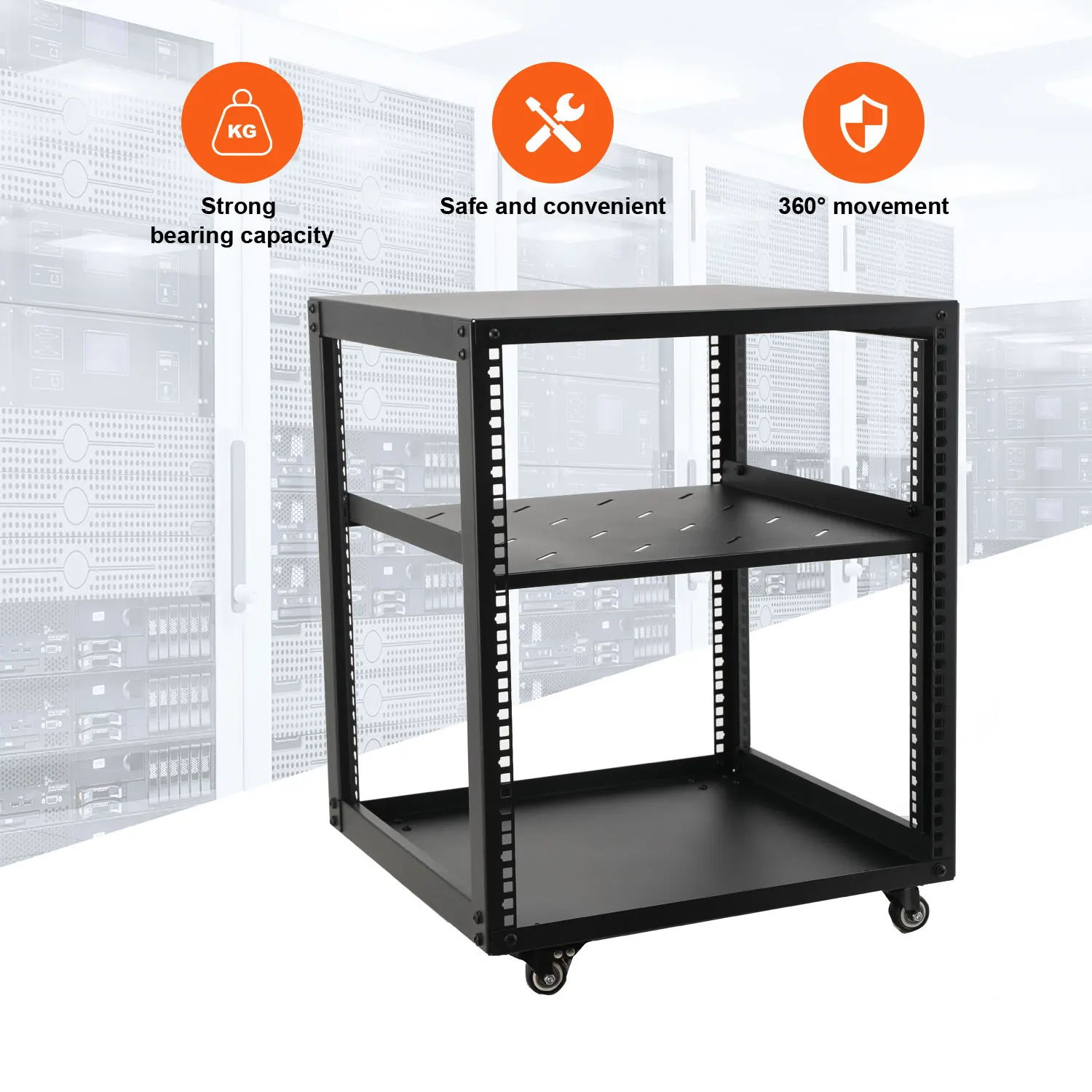Open Frame Server Rack Floor Standing or Wall Mounted with Adjustable Depth for Microdata Center Office Use