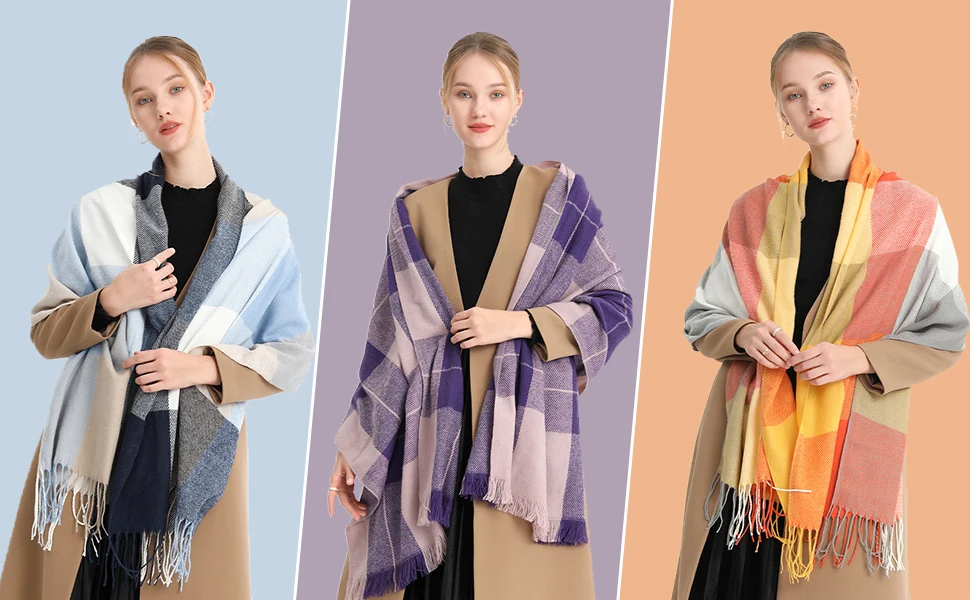Miss Lulu Women Scarves Winter Long Soft Warm Tartan Check Wraps Wool Spinning Tassel Shawl Stole Scarf Ladies
