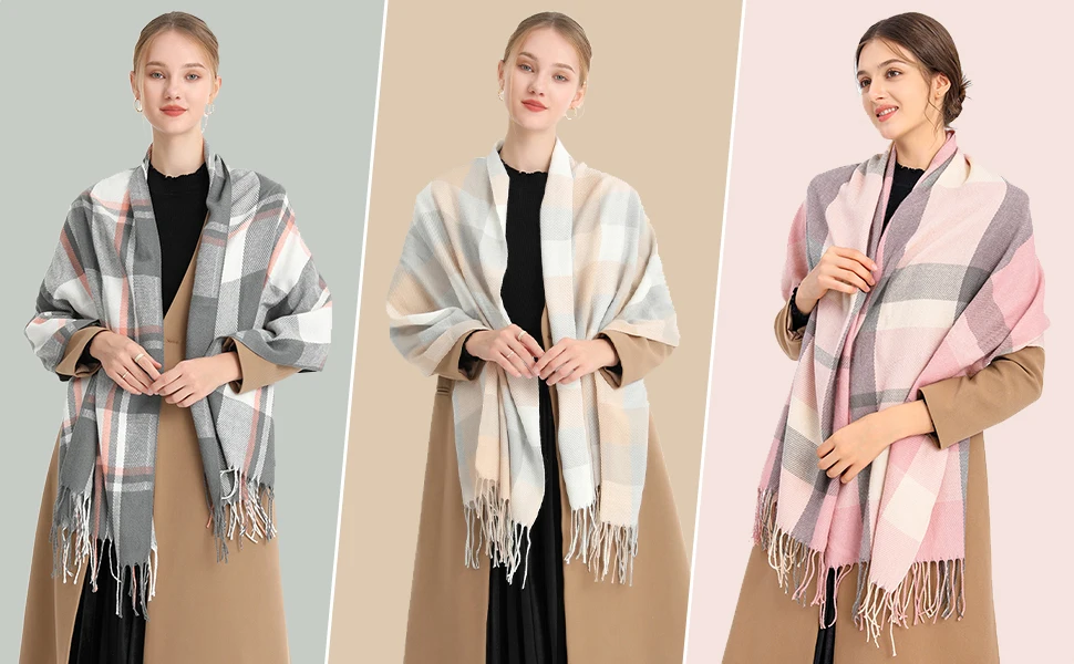 Miss Lulu Women Scarves Winter Long Soft Warm Tartan Check Wraps Wool Spinning Tassel Shawl Stole Scarf Ladies