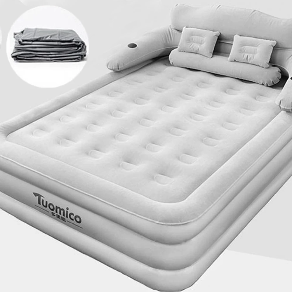 Camping Air Bed with Backrest 2 Persons Inflatable Mattress Camping Folding Home Indoor Outdoor Air Cushion 48cm High Bed
