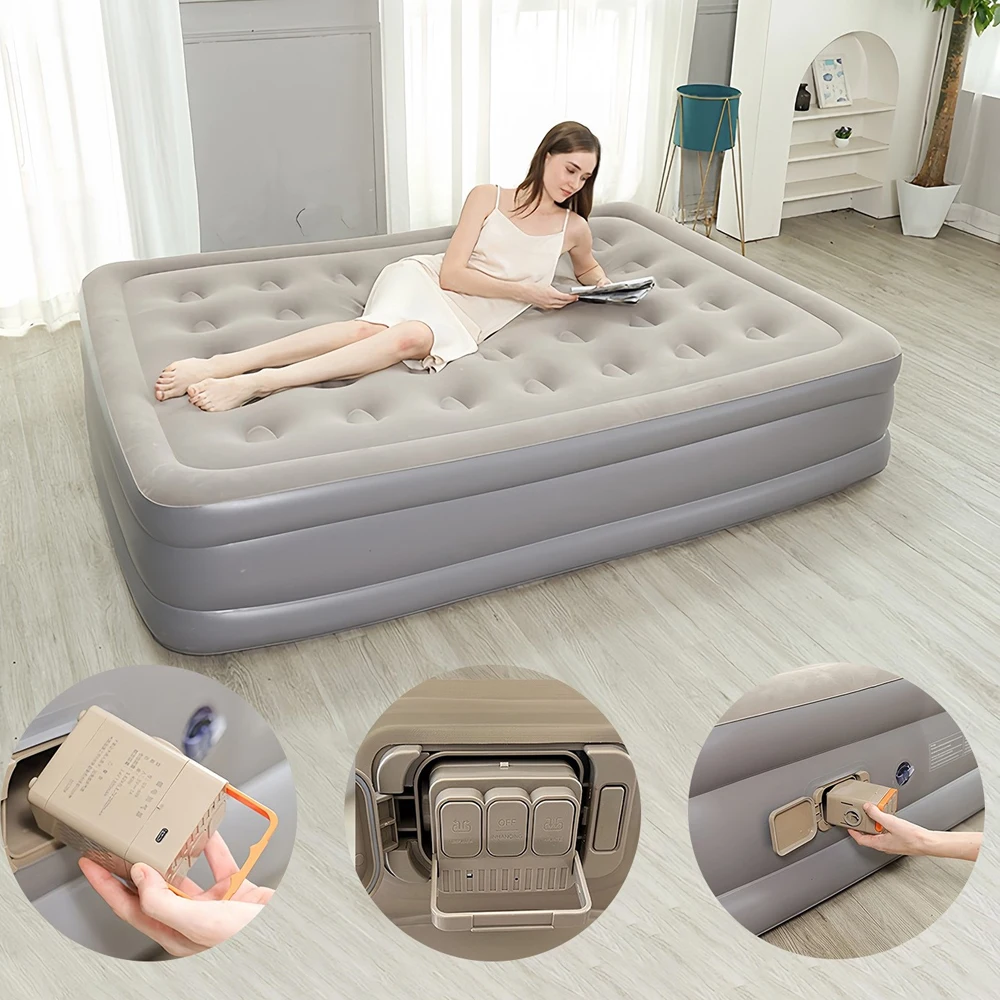Camping Air Bed with Backrest 2 Persons Inflatable Mattress Camping Folding Home Indoor Outdoor Air Cushion 48cm High Bed