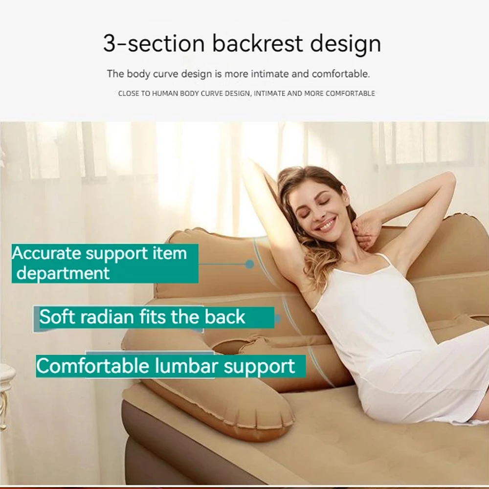 Camping Air Bed with Backrest 2 Persons Inflatable Mattress Camping Folding Home Indoor Outdoor Air Cushion 48cm High Bed