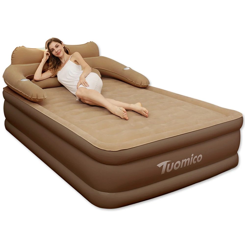 Camping Air Bed with Backrest 2 Persons Inflatable Mattress Camping Folding Home Indoor Outdoor Air Cushion 48cm High Bed