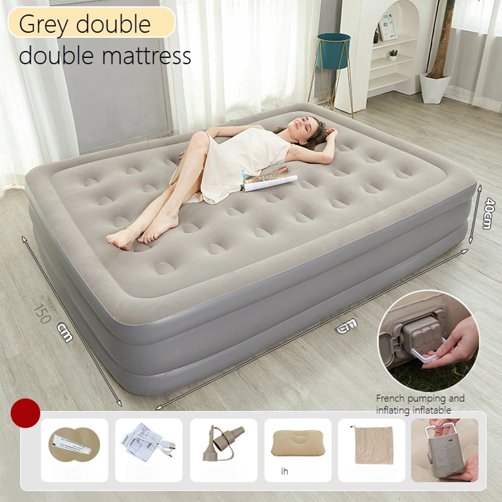 Camping Air Bed with Backrest 2 Persons Inflatable Mattress Camping Folding Home Indoor Outdoor Air Cushion 48cm High Bed