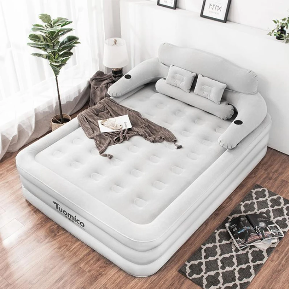 Camping Air Bed with Backrest 2 Persons Inflatable Mattress Camping Folding Home Indoor Outdoor Air Cushion 48cm High Bed