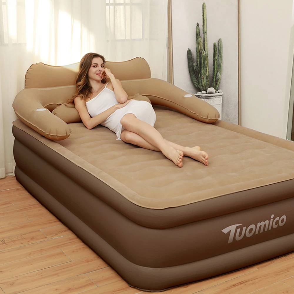 Camping Air Bed with Backrest 2 Persons Inflatable Mattress Camping Folding Home Indoor Outdoor Air Cushion 48cm High Bed