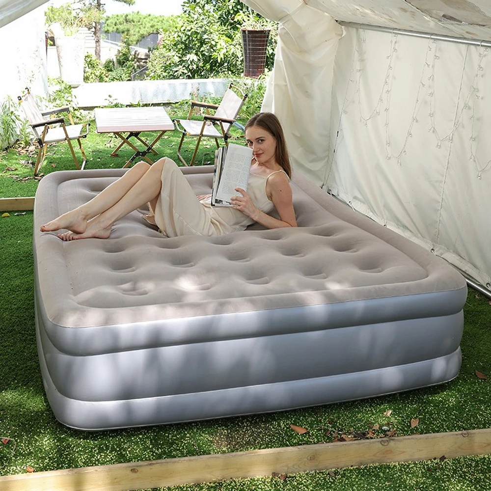 Camping Air Bed with Backrest 2 Persons Inflatable Mattress Camping Folding Home Indoor Outdoor Air Cushion 48cm High Bed