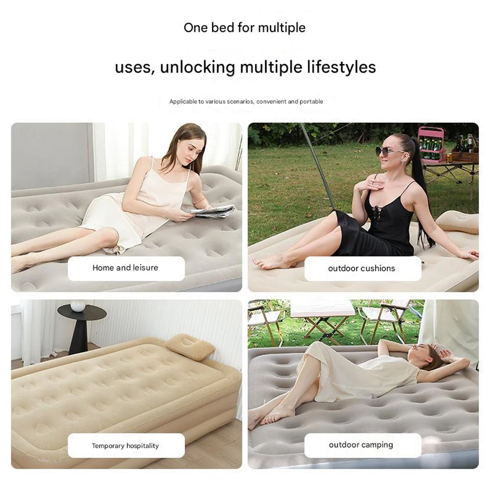 Camping Air Bed with Backrest 2 Persons Inflatable Mattress Camping Folding Home Indoor Outdoor Air Cushion 48cm High Bed
