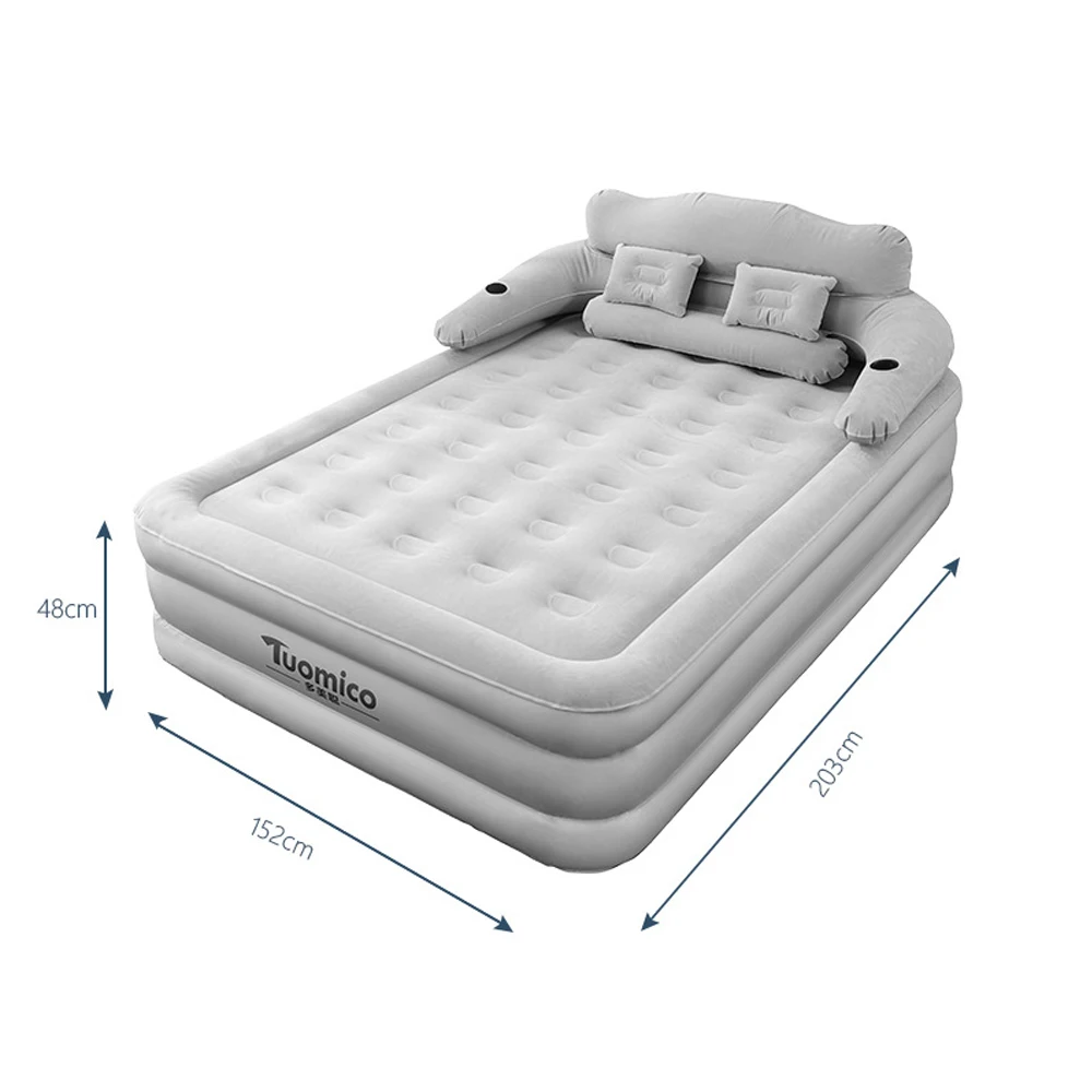Camping Air Bed with Backrest 2 Persons Inflatable Mattress Camping Folding Home Indoor Outdoor Air Cushion 48cm High Bed