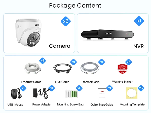 ZOSI 8CH 4MP HD 2.5K PoE Home Security Camera System 8CH 5MP 3K NVR 4MP(1440p) Dome IP Surveillance Cameras Kit Outdoor Indoor