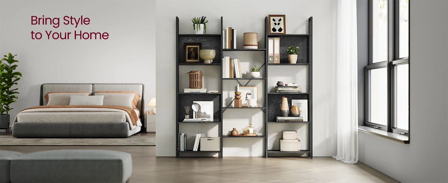 VASAGLE Bookcase, Bookshelf with 14 Shelves, Metal Frame, Shelf Unit, Industrial Style