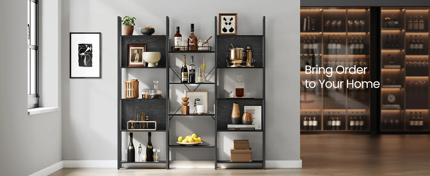 VASAGLE Bookcase, Bookshelf with 14 Shelves, Metal Frame, Shelf Unit, Industrial Style