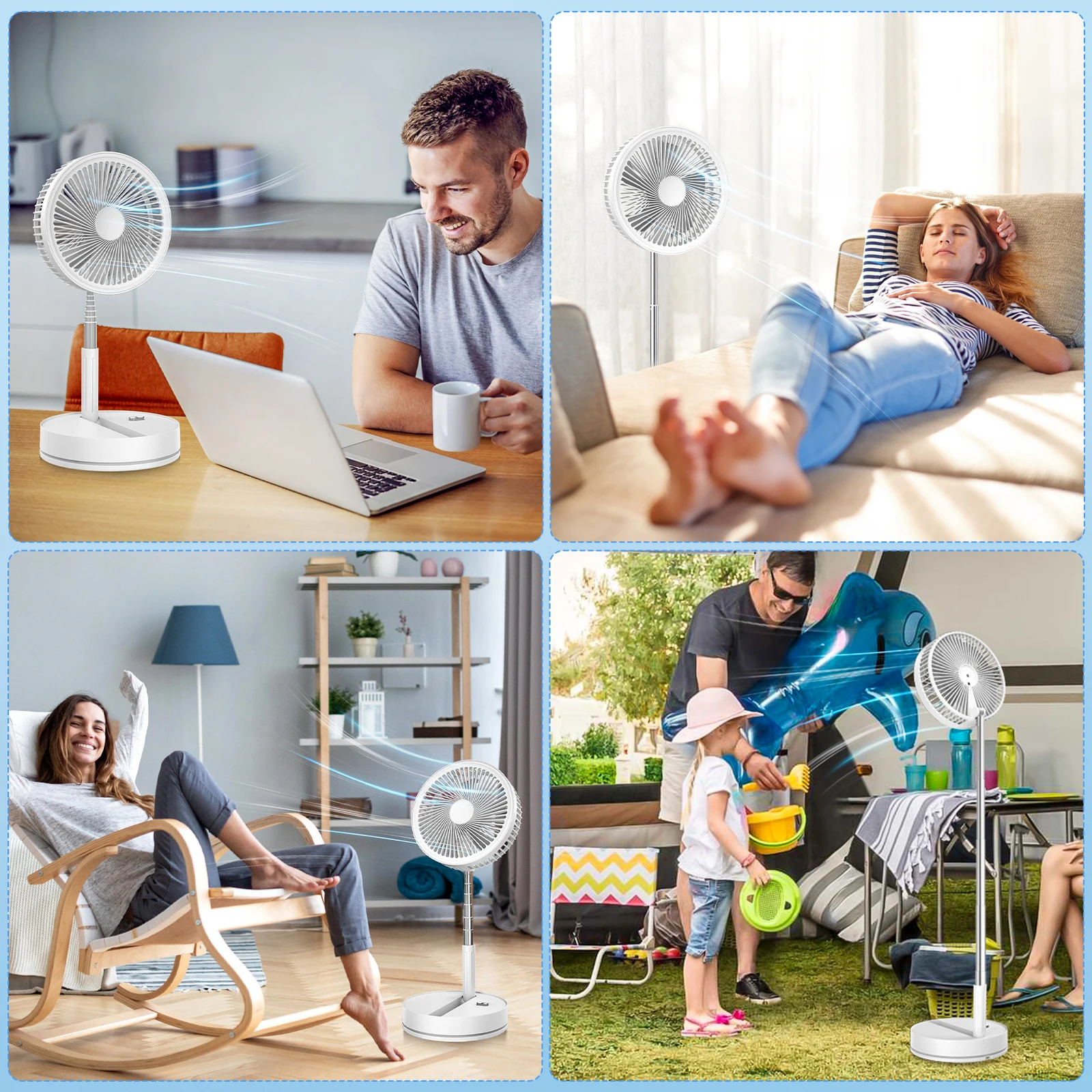 9" Foldable Telescopic Fan Portable Small Table Fan USB Rechagerable With Remote Control Low Noise Floor Fan For Outdoor Indoor