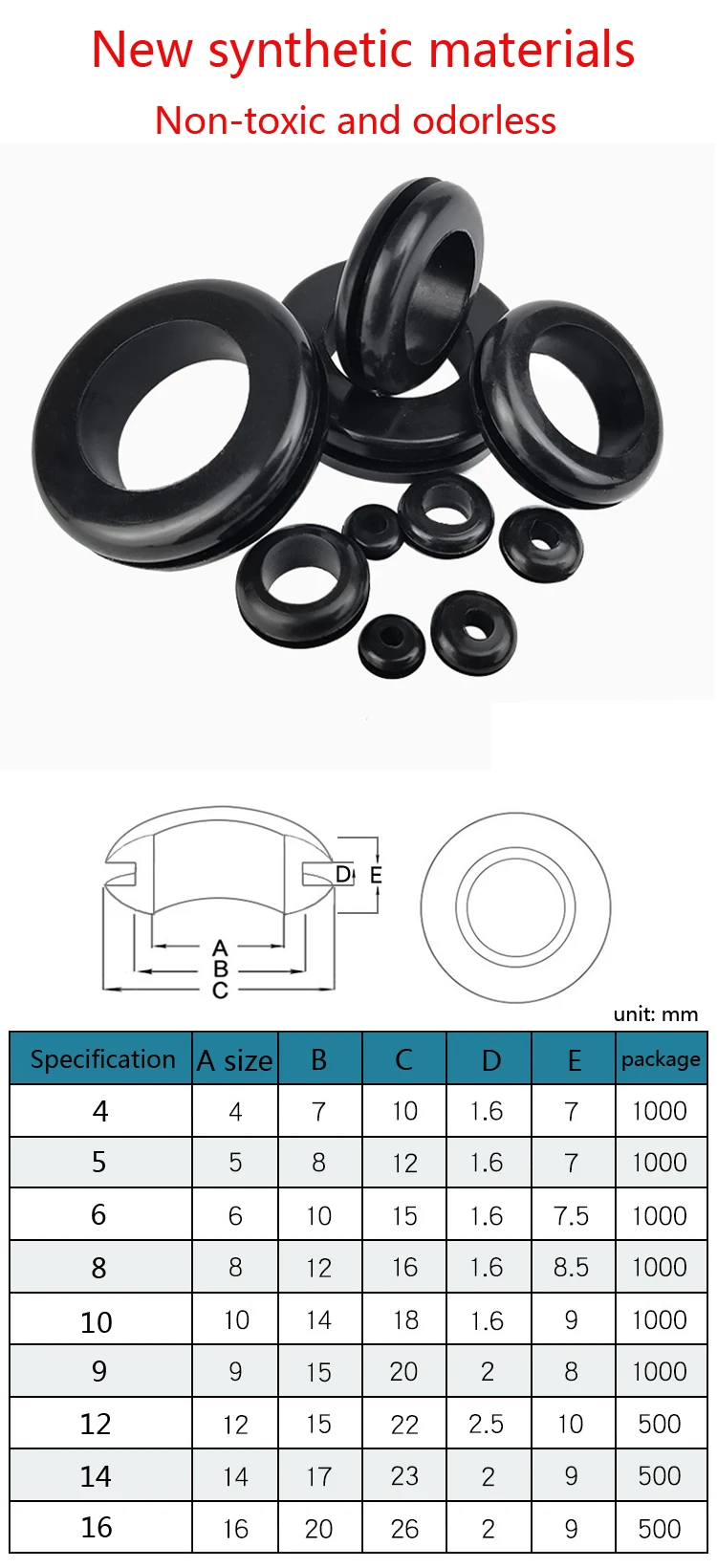 10/50pcsDouble-sided Protect Rubber Grommets Ring 4/5/6/8/9/10/12/14 /16mm GB Non-toxic Odorless Rubber Gasket For Protect Wire