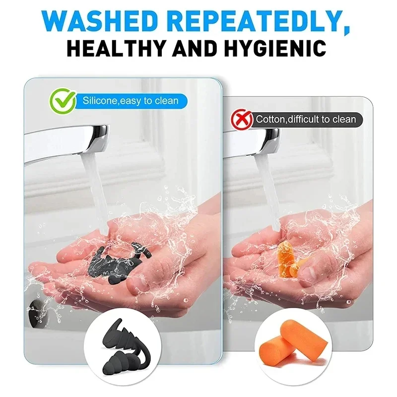 3 Layers Reusable Silicone Earplugs for Swimming, sleeping, learning, Concert, Motorcyclists & More,Mute for Extra Coverag