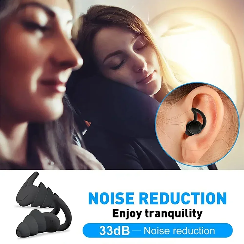 3 Layers Reusable Silicone Earplugs for Swimming, sleeping, learning, Concert, Motorcyclists & More,Mute for Extra Coverag