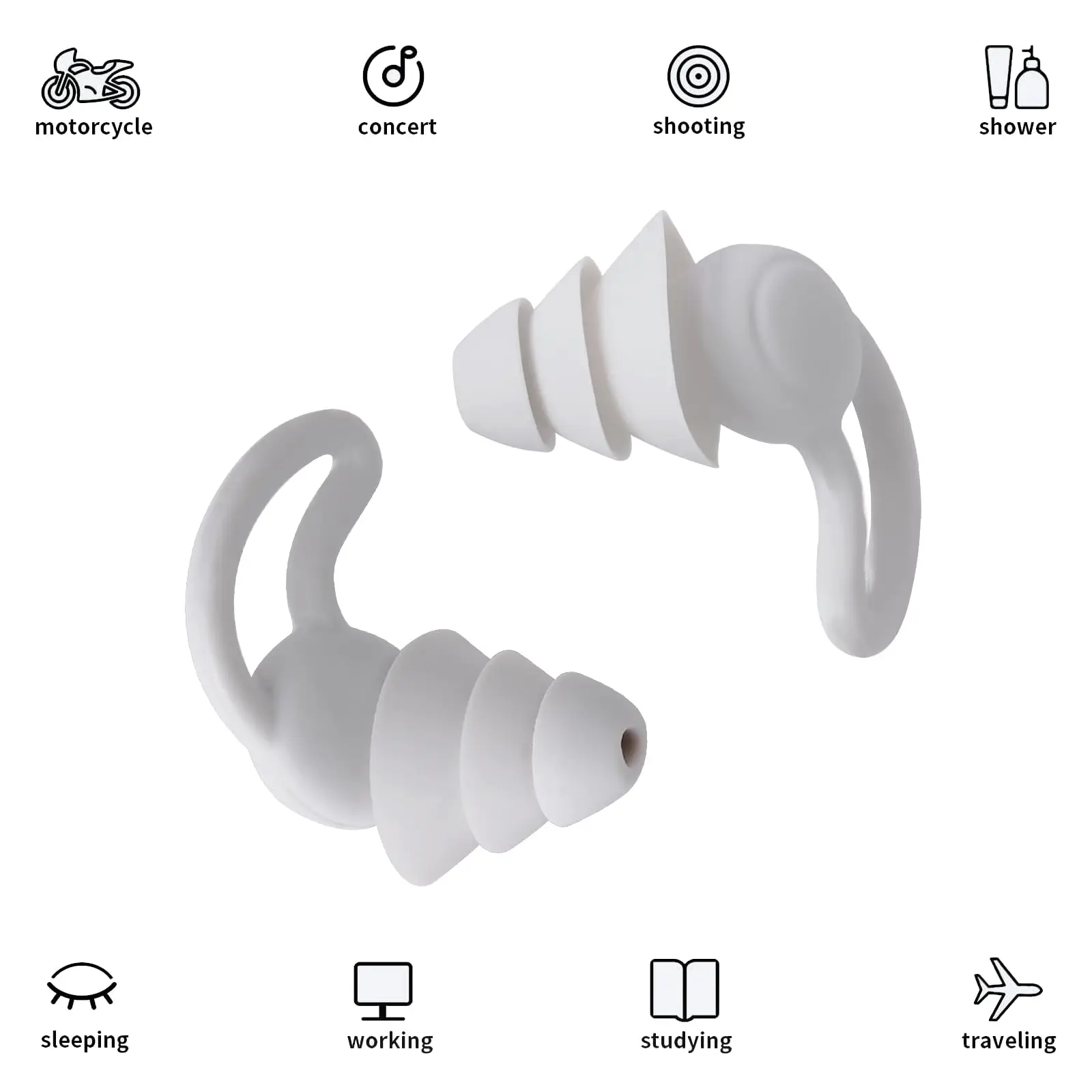 3 Layers Reusable Silicone Earplugs for Swimming, sleeping, learning, Concert, Motorcyclists & More,Mute for Extra Coverag