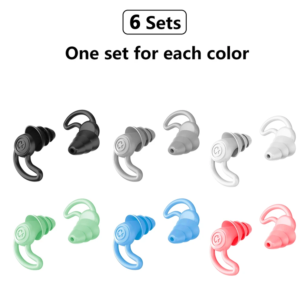 3 Layers Reusable Silicone Earplugs for Swimming, sleeping, learning, Concert, Motorcyclists & More,Mute for Extra Coverag
