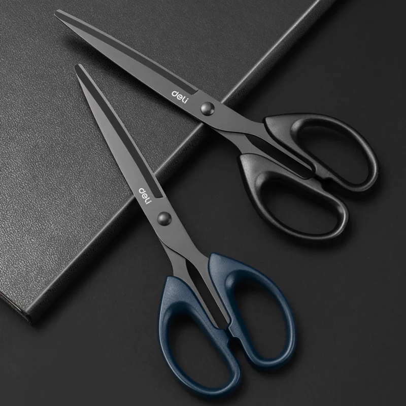 DELI professional office scissors 180/210mm black sharp stainless steel scissors, suitable for papermaking process