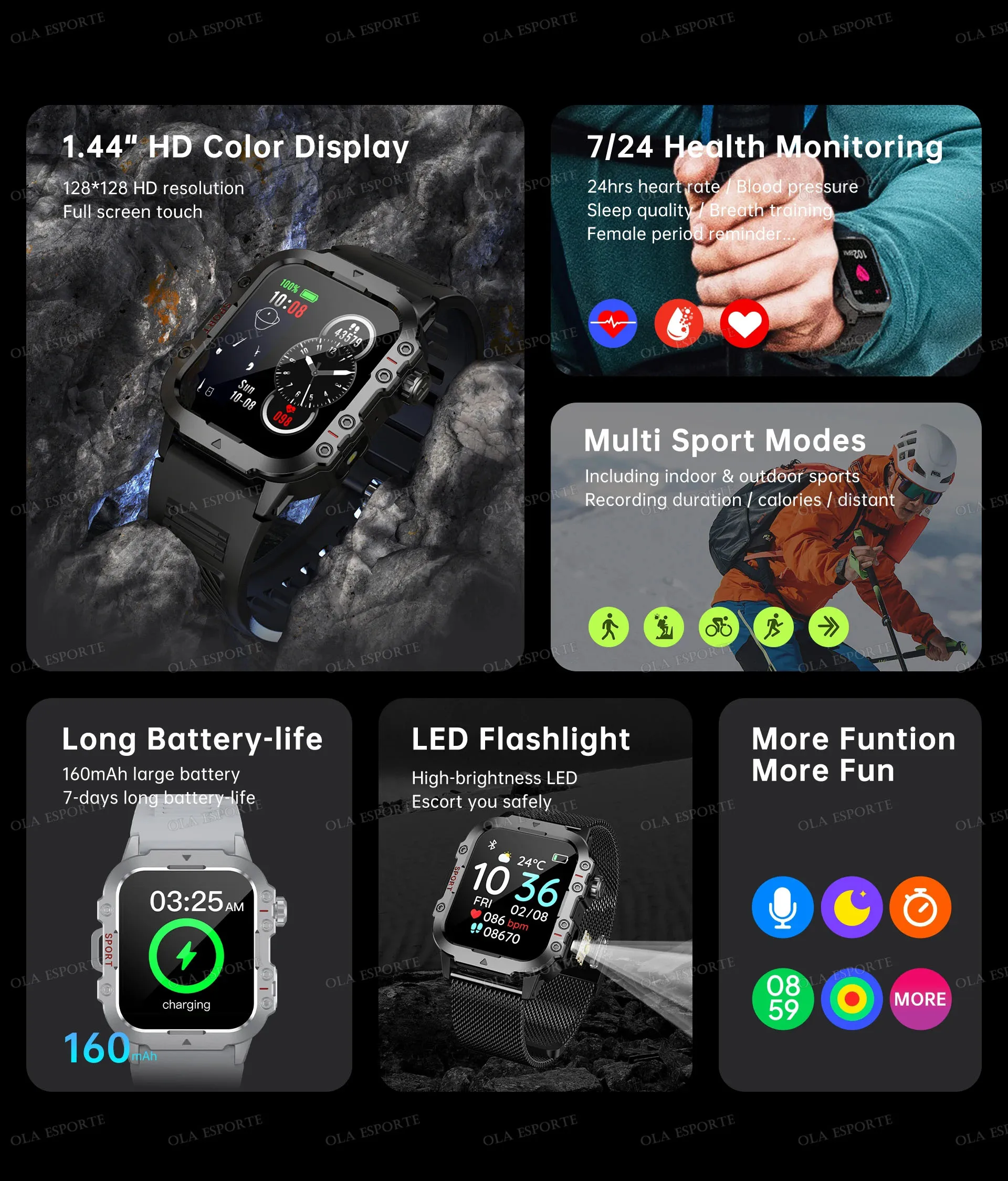 2024 New Military Smart Watch Men Waterproof Outdoor Sports Fitness Tracker Health Monitor 2.19" BT Call Smartwatch HT30