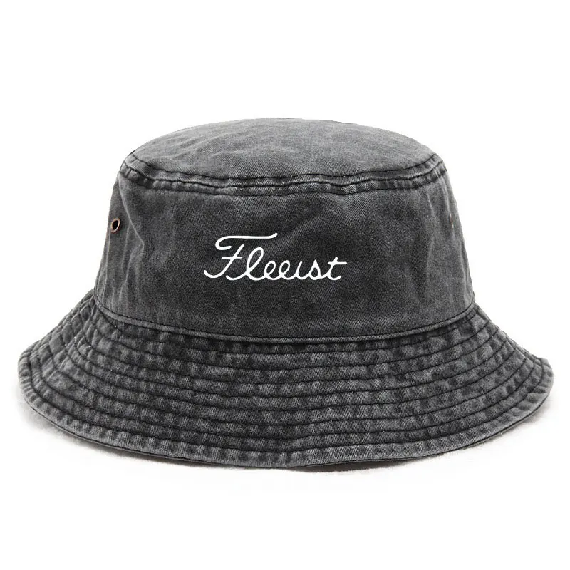 Vintage Washed Bucket Hat Fish Logo Sun Protection Outdoor Casual Hat for Men Women Bucket Hats