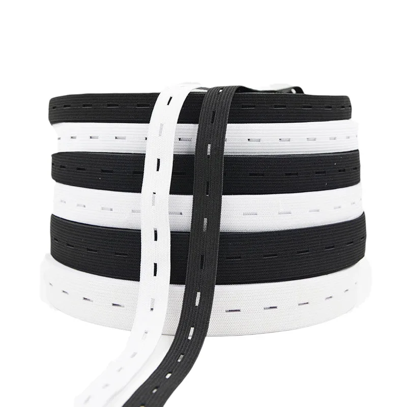 DIY Sewing Accessories 15mm 20mm 25mm 30mm Button Hole Elastic Band White Black Buttonhole Pants Waist Adjustable 1/5meter
