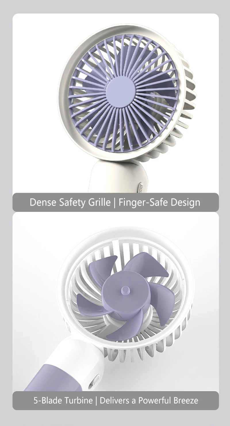 Mini Handheld Fan USB Rechargeable Portable Desktop Fan with Base Quiet Operation for Office Student Dorm Travel