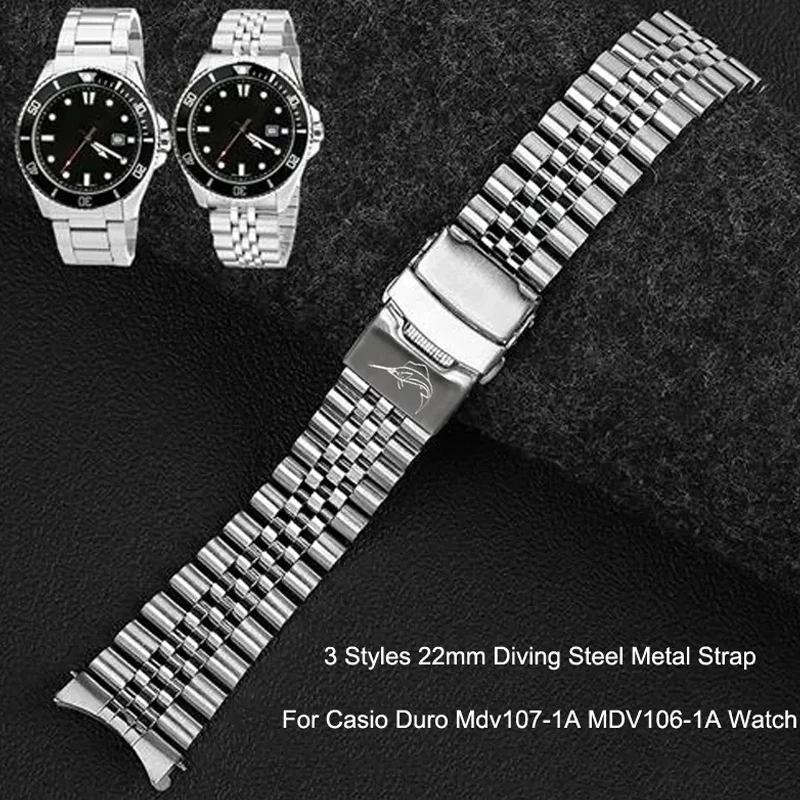 Diving Steel Metal Strap For Casio Duro Mdv107-1A MDV106-1A Watch Wristband Bracelet Watchband Replacement Parts 22mm