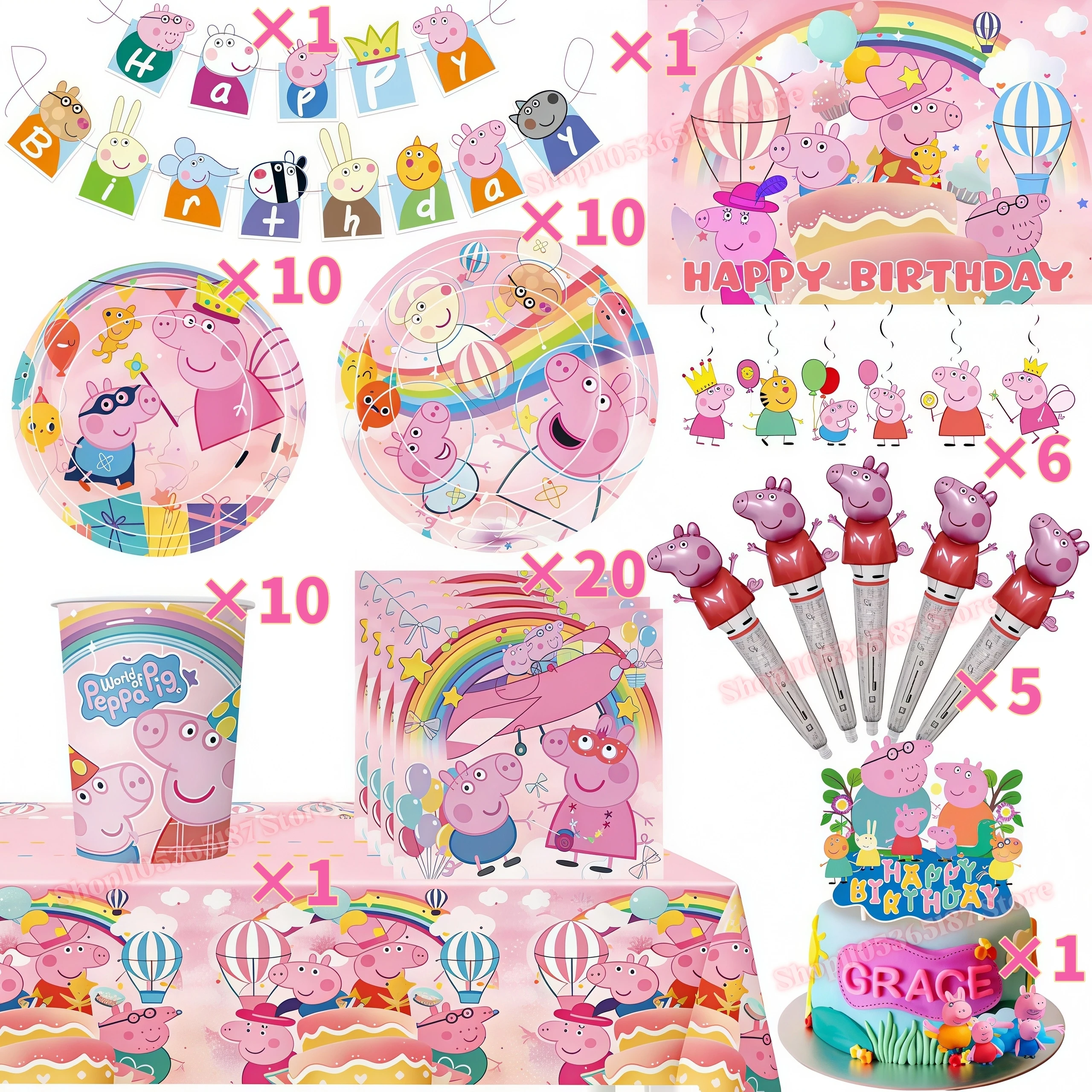 Peppaed Pig Birthday Party Decoration George Page Balloon Cup Plate Banner Girls Party Favor Gift Baby Shower Supplies Accessory