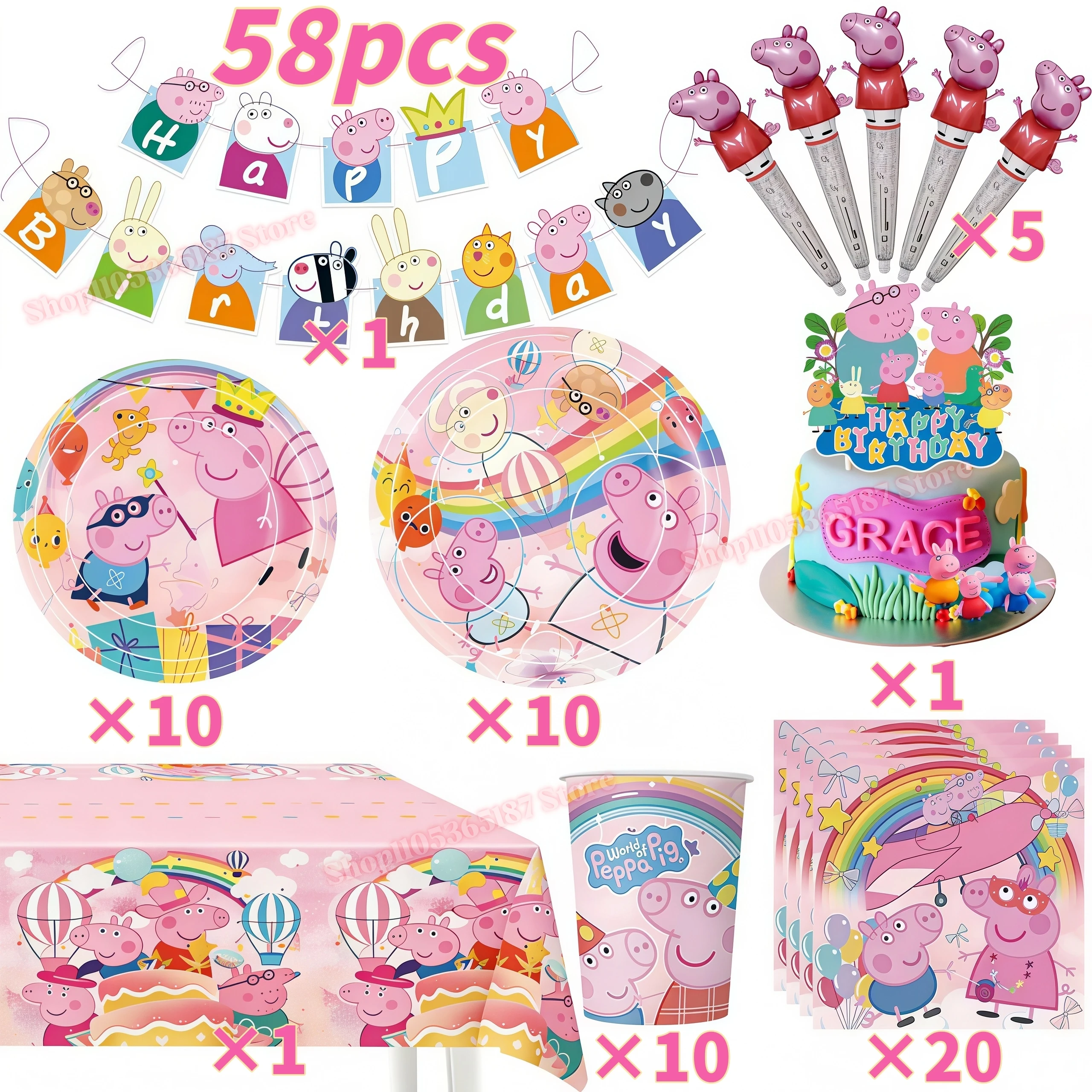 Peppaed Pig Birthday Party Decoration George Page Balloon Cup Plate Banner Girls Party Favor Gift Baby Shower Supplies Accessory
