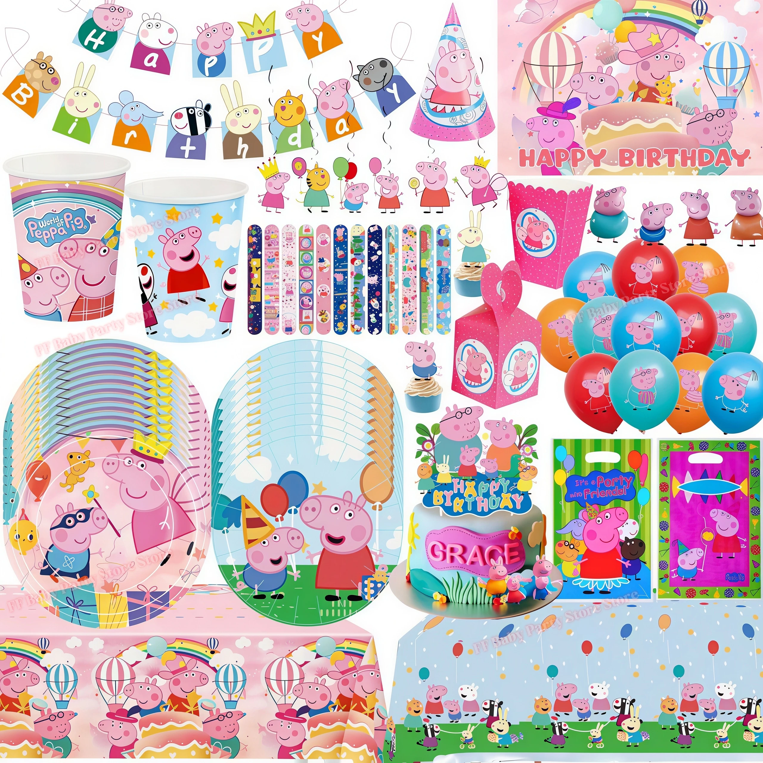 Peppaed Pig Birthday Party Decoration George Page Balloon Cup Plate Banner Girls Party Favor Gift Baby Shower Supplies Accessory