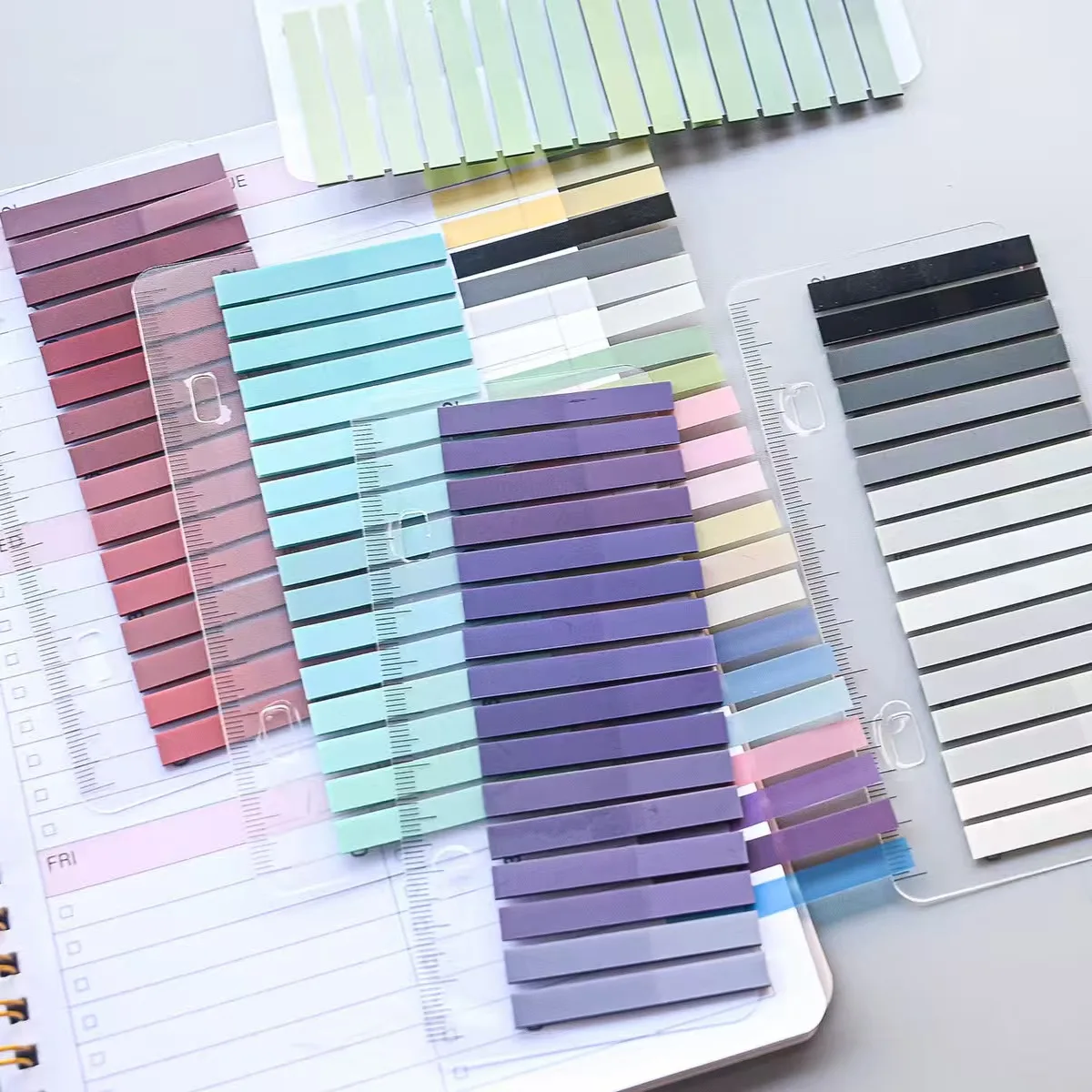 6/12 Packs Gradient Index Sticker with Ruler, Self-Adhesive Page Tabs, Colorful Sticky Notes, Writable Memo Pads for Books,Offic