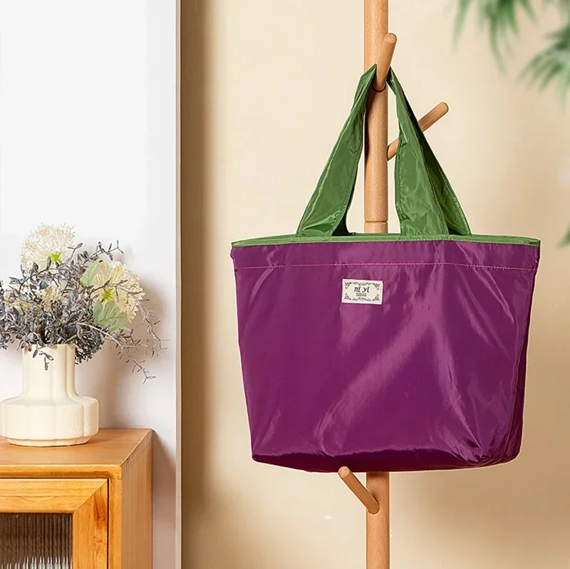 1-Pack Reusable Shopping Bag, Large Capacity Foldable Drawstring Eco-friendly Storage Bag, Casual Shopping Shoulder Bag