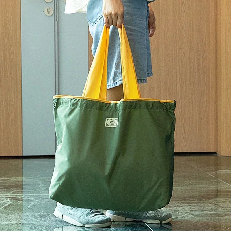1-Pack Reusable Shopping Bag, Large Capacity Foldable Drawstring Eco-friendly Storage Bag, Casual Shopping Shoulder Bag