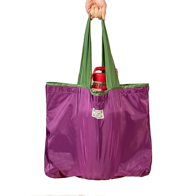 1-Pack Reusable Shopping Bag, Large Capacity Foldable Drawstring Eco-friendly Storage Bag, Casual Shopping Shoulder Bag