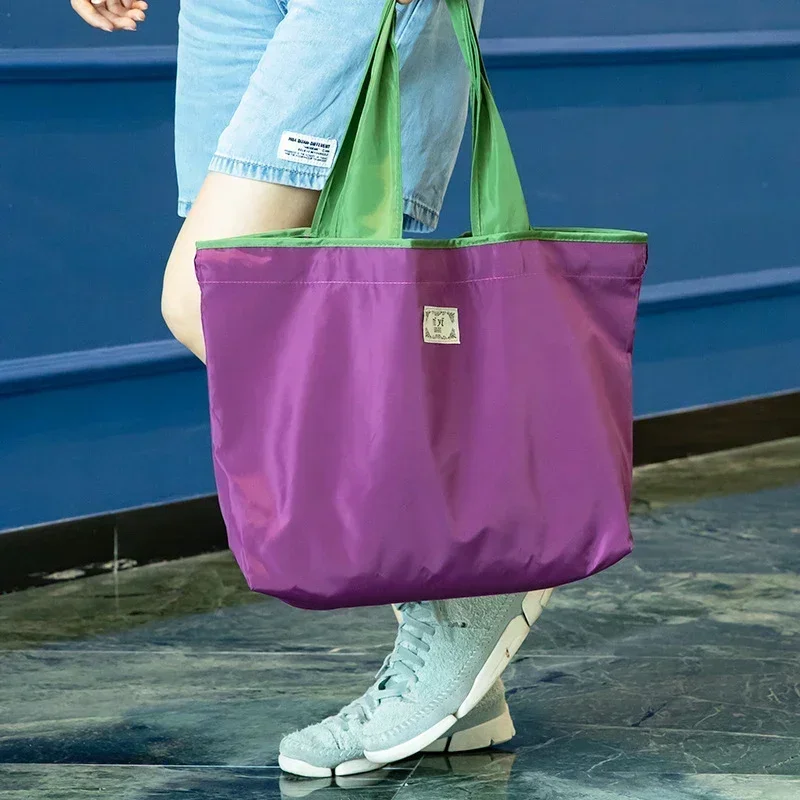 1-Pack Reusable Shopping Bag, Large Capacity Foldable Drawstring Eco-friendly Storage Bag, Casual Shopping Shoulder Bag