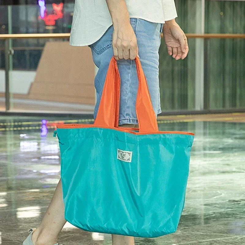 1-Pack Reusable Shopping Bag, Large Capacity Foldable Drawstring Eco-friendly Storage Bag, Casual Shopping Shoulder Bag