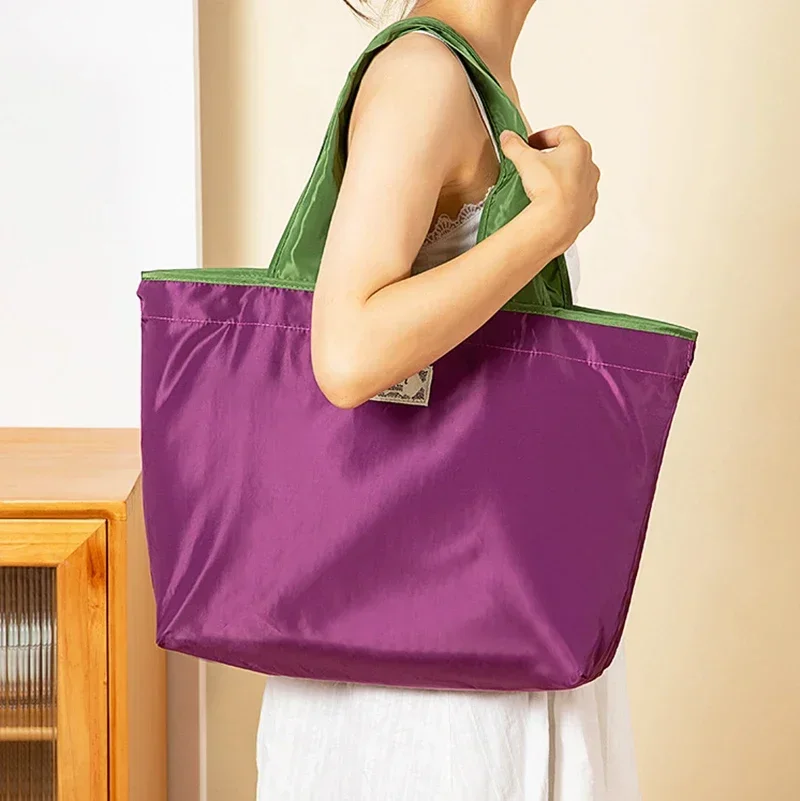 1-Pack Reusable Shopping Bag, Large Capacity Foldable Drawstring Eco-friendly Storage Bag, Casual Shopping Shoulder Bag